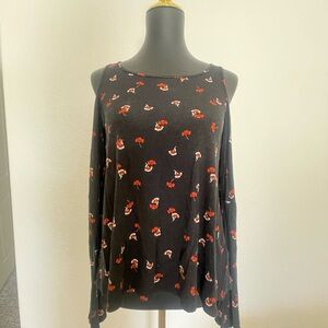 Aeropostale Black & Red Floral Cold Shoulder Long Sleeve Blouse